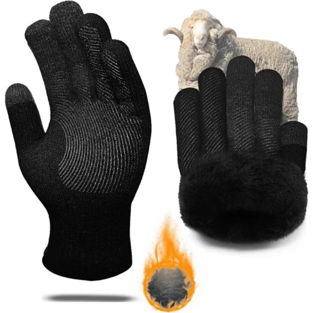 Winter Gloves Men Women, Thermal Merino Wool,6 Finger Touch Screen, Warm Fleece